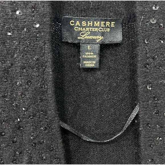 Charter Club Luxury Cardigan Women L Black 100% Cashmere Sequins Long Open Soft - Picture 3 of 11
